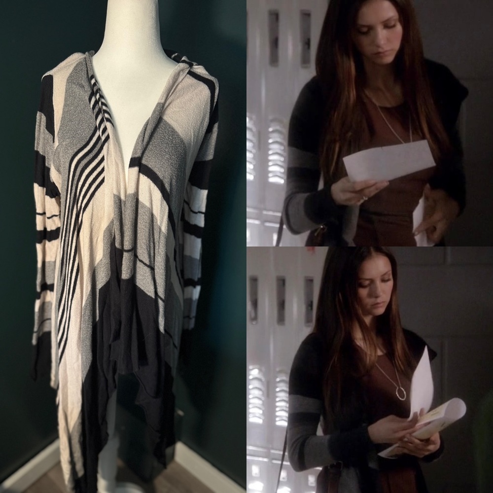 John + Jenn • Jonah Striped Open Cardigan • ASO Elena Gilbert